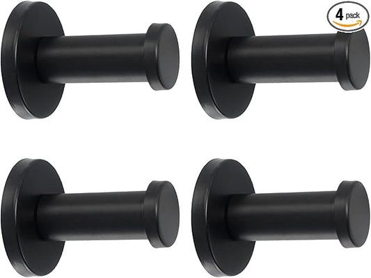 Bathroom Towel Hooks, 4 Pack Round Coat Hooks, Sturdy Wall Mounted Robe Hook, SUS 304 Stainless Steel Heavy Duty Clothes Hanger, Wall Towel Hooks for Bathroom Bedroom Kitchen (2 in, Black)