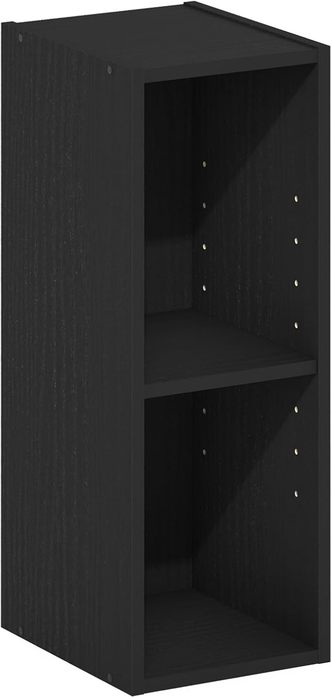 Furinno Fulda 2-Tier Space Saving Storage Shelf Bookcase, 8-Inch Width, Blackwood-NeatNest