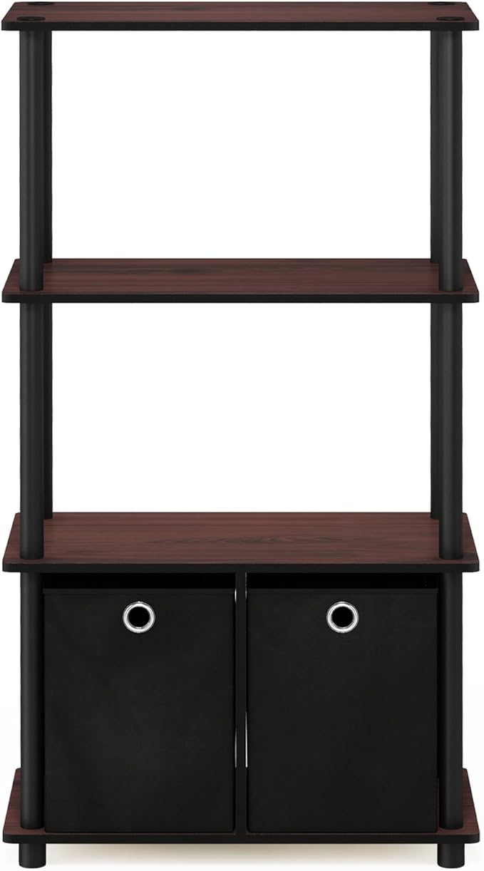 Furinno NW889DC/BK Go Green 4-Tier Multipurpose Storage Rack w/Bins, Dark Cherry/Black-NeatNest