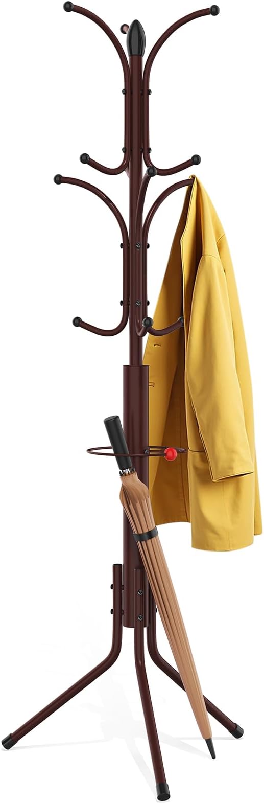 Coat Rack Freestanding,12 Hooks Metal Coat Racks with Umbrella Holder,Sturdy Hall Rree,Easy Assembly Coat Rack Stand for Hanging Scarf,Purse,Hats,Jacket(Brown)-NeatNest