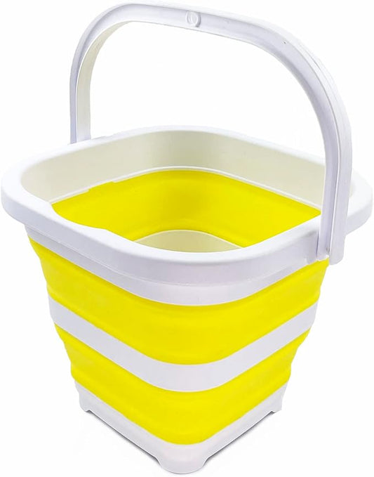 SAMMART Collapsible Rectangular Cleaning Bucket 5L (1.3 Gallon)- Foldable Camping Beach Sand Water Pot Pail- Portable Space Saving Tub for Household, Outdoor Car Washing (White/Lemon)-NeatNest