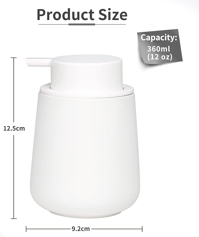 BosilunLife White Soap Dispenser - Ceramic Hand Dish Soap Dispenser for Bathroom 12ounce Refillable Liquid Hand Wash Dispenser for Essential Oil, Lotion Soap (Rubber Paint)-NeatNest