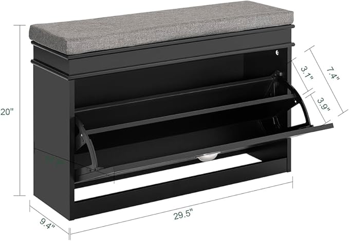 Haotian Shoe Storage Bench with Cushion, Black Narrow Shoe Rack for Entryway, Small Shoe Cabinet with 2 Tiers Flip-Drawer, Closet Hallway Mudroom FSR82-L-SCH-NeatNest