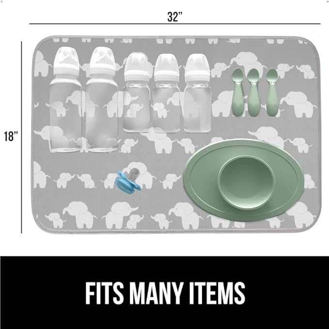 GORILLA GRIP Ultra Water Absorbent Microfiber Dish Drying Mat, 18x32, Quick Dry Thick Mesh, Slip Resistant Pad for Sink Dishes or Under Rack, Kitchen Counter Accessories, Machine Wash Mats, Elephants