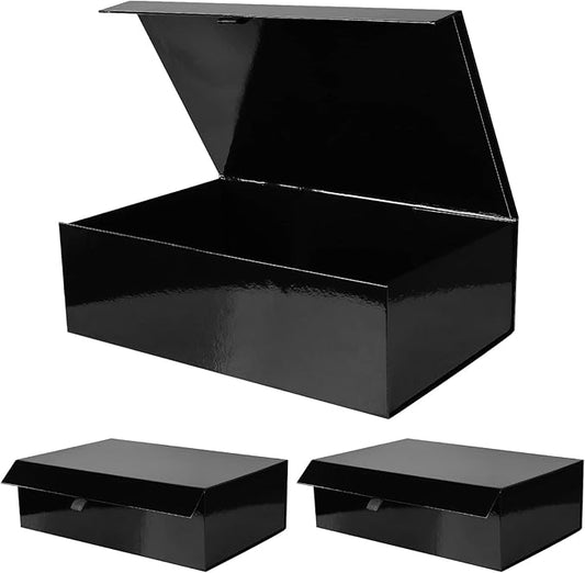 Aimyoo 3 Pack Black Collapsible Gift Box with Magnetic Closure Lids & Rope for Easy Opening 13.8x9x4.3, Bridesmaid Groomsman Proposal Boxes, Rectangle Storage Present Boxes-NeatNest