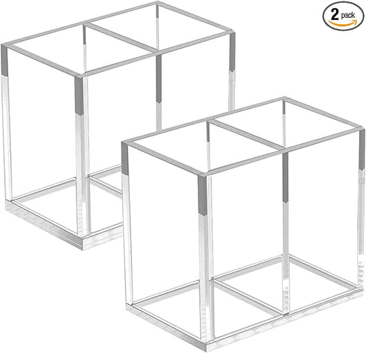 2pcs Makeup Brush Holder, Acrylic Clear Organizer For Cosmetics, Pen Pencil Cup Holder For Desk-NeatNest