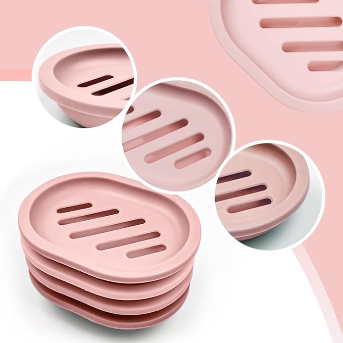 4Pcs Double-Layer Bar Soap Holder for Shower Soap Dish with Drain Soap Saver Box Container Plastic Soap Dish for Bathroom Counter,Kitchen,Toilet (Pink)-NeatNest
