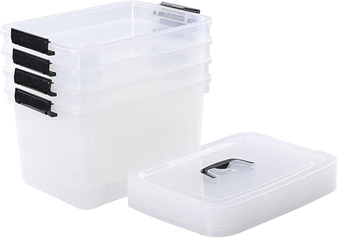 4-Pack 10.5 Quart Clear Latch Storage Box with Lid, Plastic Storage Latch Bin