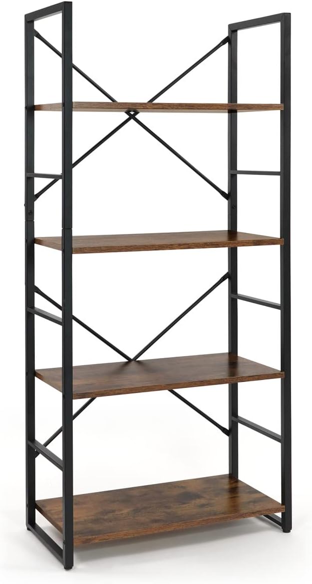 CAPHAUS 4 Tier Bookshelf, 24 Inch Width Free Standing Shelf, Bookcase Shelf Storage Organizer, Industrial Book Shelves for Home Office, Living Room, Kitchen, Rustic Oak Vintage Shelves & Metal Frame-NeatNest