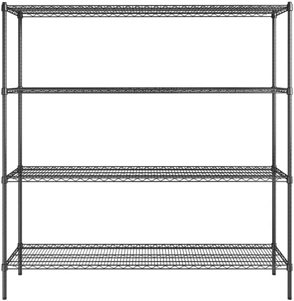 18" x 72" NSF Black Epoxy 4-Shelf Kit with 74" Posts, Heavy Duty Storage Shelving, Wire Shelving Kit, NSF Commercial Storage Rack Unit