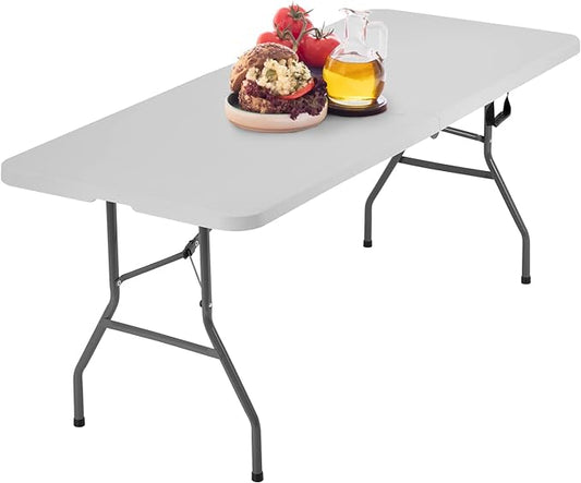 6FT Picnic Table Folding Table Camping Table Plastic Table Fold Up Table Lock for Party Event,White-NeatNest