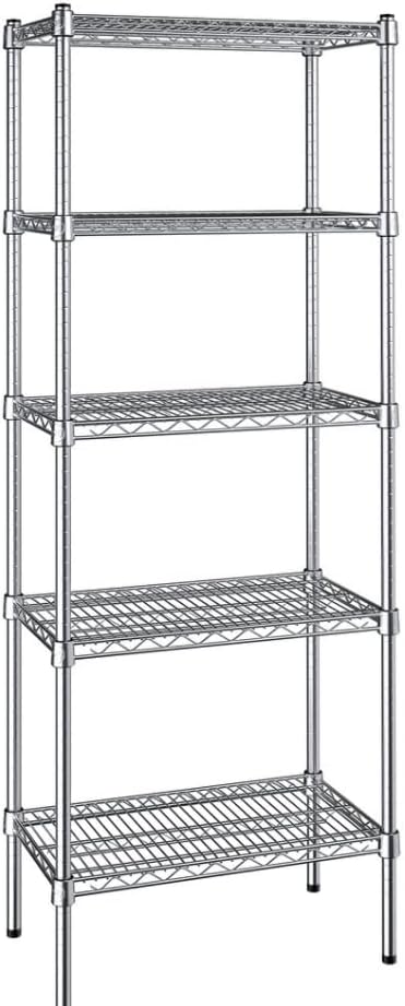 14" x 24" NSF Chrome 5-Shelf Kit with 72" Posts, Commercial Storage Rack Unit, Heavy Duty Storage Shelving, Wire Shelving Kit, Adjustable Rack Strong Steel, Multipurpose Wire Shelf