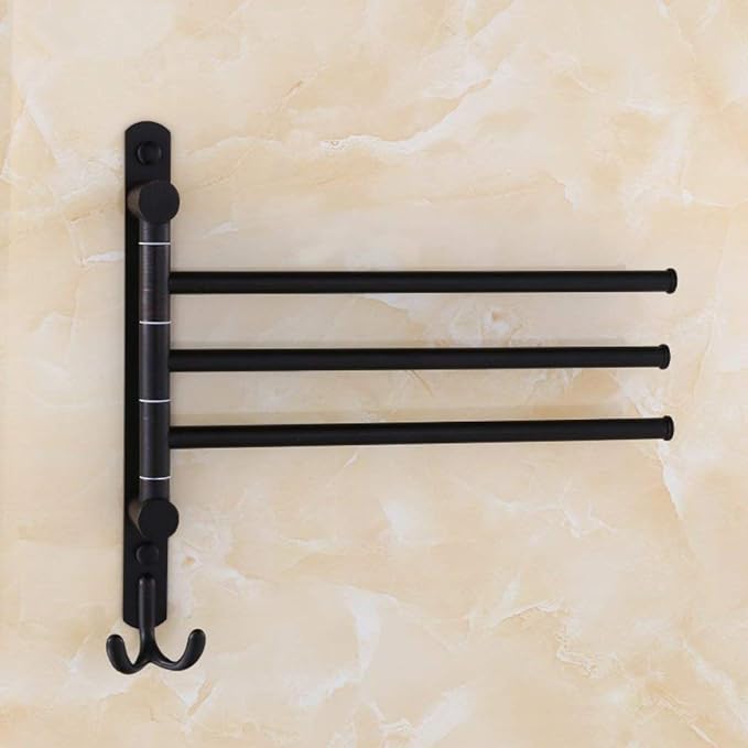 ELLO&ALLO Oil Rubbed Bronze Swing Out Towel Racks for Bathroom Holder Wall Mounted Towel Bars with Hooks 3-Arm