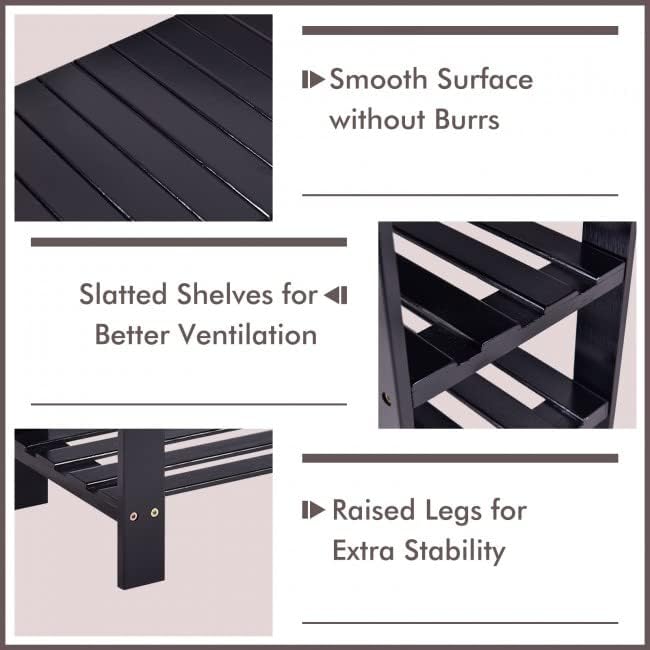 Safeplus 27.5" Bamboo Shoe Rack Bench, 3-Tier Entryway Shoe Organizer, Storage Shelf for Shoes, Slippers, Holds up to 220lbs for Hallway Bathroom Living Room Balcony