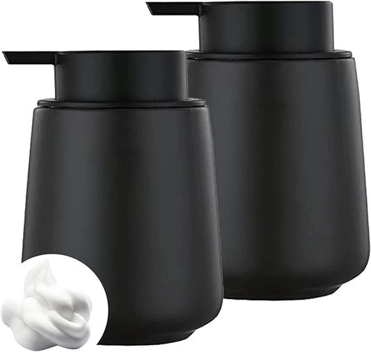 12Oz Black Foaming Soap Dispenser - Ceramic Foam Hand Soap Dispenser Set with Easy-to-Press Pump, Refillable Liquid Dish Soap Dispensers for Bathroom and Kitchen, 2 Pack-NeatNest