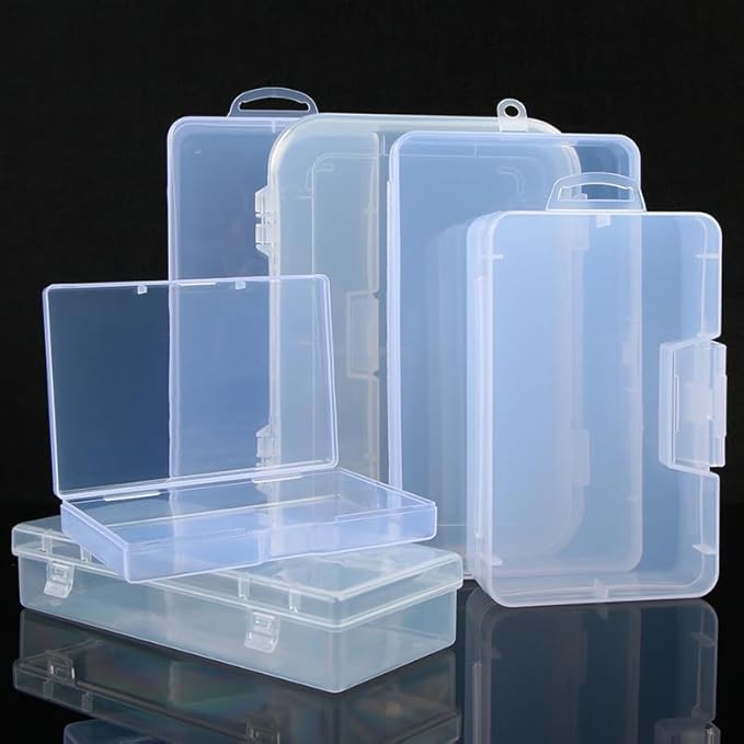 4Pcs Clear Polypropylene Rectangle Mini Storage Containers Box with Hinged Lid for Card,Storage Accessories,Crafts,Screws,Drills,Battery (4.8" x 2.9" x 0.67")-NeatNest