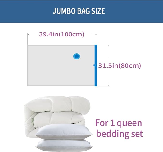 7 Pack Jumbo Space Saver Vacuum Storage Bags for Clothing Travel, Vacuum Seal Compression Bags for Clothes, Packing, Luggage, Blankets, Comforters and Pillows, Hand Pump Included-NeatNest