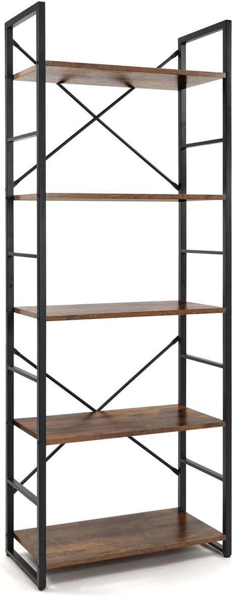 CAPHAUS 5 Tier Bookshelf, 24 Inch Width Free Standing Shelf, Bookcase Shelf Storage Organizer, Industrial Book Shelves for Home Office, Living Room, Kitchen, Rustic Oak-NeatNest