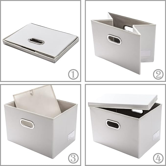 PRANDOM Foldable Storage Bins with Lids [5-Pack] Leather Fabric Collapsible Storage Boxes Organizer Containers Baskets Cube with Cover for Bedroom Closet Office Nursery White (14.9x10.8x10)-NeatNest