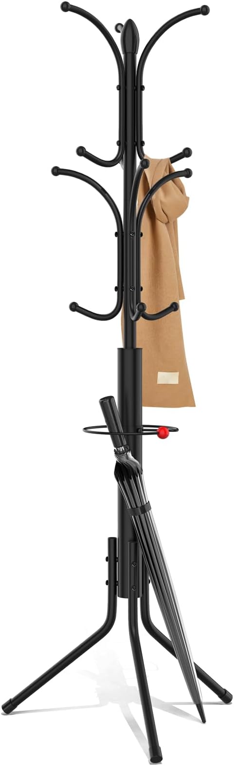 Coat Rack Freestanding,12 Hooks Metal Coat Racks with Umbrella Holder,Sturdy Hall Rree,Easy Assembly Coat Rack Stand for Hanging Scarf,Purse,Hats,Jacket(Black)-NeatNest