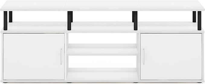 Furinno Jensen Entertainment Center Stand for TV up to 70 Inch, Plastic Pole, Solid White/Black-NeatNest