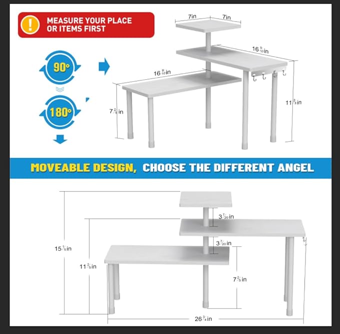JayRex Bathroom Organizer Countertop Corner Shelf, 3 Tier Moveable Organizer for Make Up, Dresser Table, Desktop (White)-NeatNest