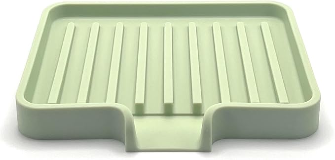 Happitasa Silicone Soap Dish Tray and Sponge Holder with Drain Chute, Pack of 2 | Bathroom and Kitchen Sink Organizer Caddy (Pistachio, 5.2"x4", 7.2 Ounces)-NeatNest