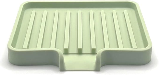 Happitasa Silicone Soap Dish Tray and Sponge Holder with Drain Chute, Pack of 2 | Bathroom and Kitchen Sink Organizer Caddy (Pistachio, 5.2"x4", 7.2 Ounces)-NeatNest
