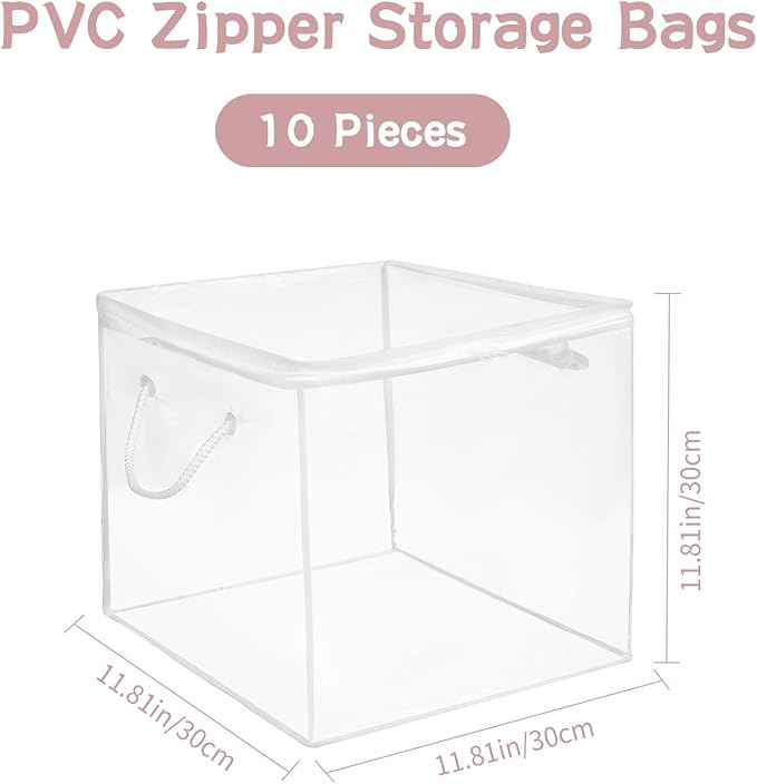 10-Pack Clear Zippered Storage Bags with Handles, Two-Way Zipper Foldable Closet Organizer, Bed Sheet Organizer, Plastic Storage Bin for Clothes, Towels-NeatNest