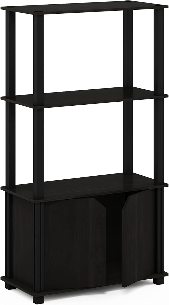 Furinno Brahms 4-Tier Multipurpose Bookcase/Bookshelf/Display Shelf/Display Rack with Door, Espresso/Black-NeatNest