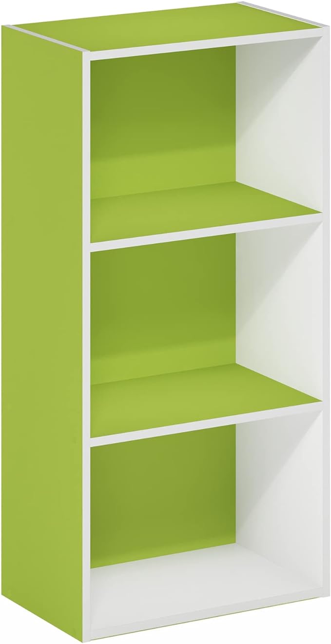 Furinno Luder 3-Tier Open Shelf Bookcase, Green/White-NeatNest
