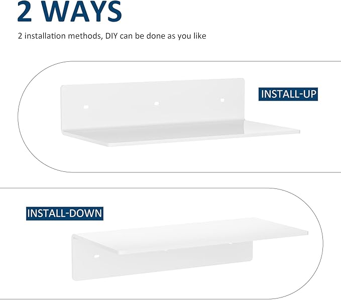 12 24 36 Inch White Wall Shelves, Long Shelf for Wall, Wide Acrylic White Floating Shelf for Living Room, Bedroom, Bathroom, Office-NeatNest
