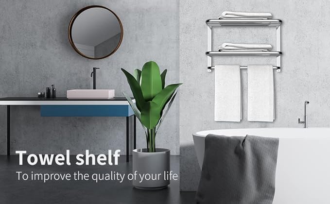 22.8Inch Towel Rack for Bathroom and Lavatory Towel Hanger with Wall Mount Towel Bars 304 Stainless Steel No Drill Tower Holder Shelf (Triple-Layered Towel Rack)
