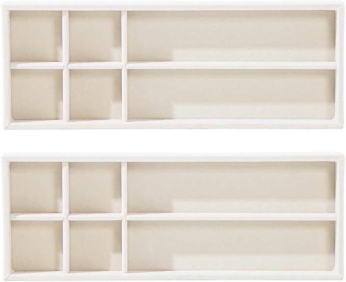 2Pcs Desk Drawer Storage Tray, Nightstand Organizer, Necklace Bracelet Ring Earring Jewelry Display, Grid Table Organizer Holder for Sunglass, Phone, Watch, Perfume (6 grid)/Beige-NeatNest