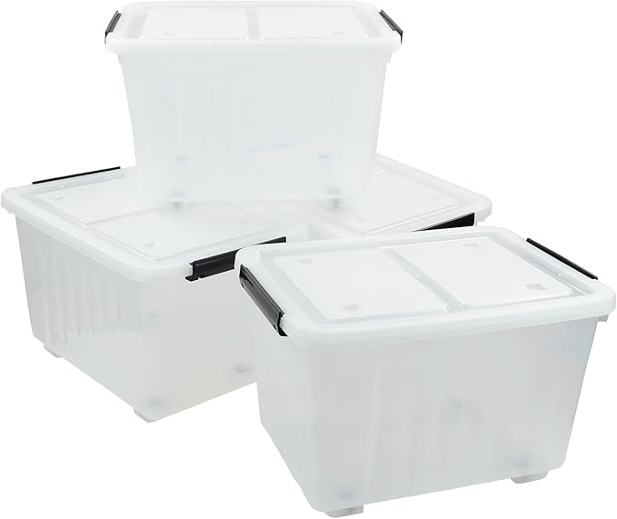 Bringer 70 Qt Latching Plastic Storage Containers with Lids, Clear Large Storage Box with Wheels-NeatNest