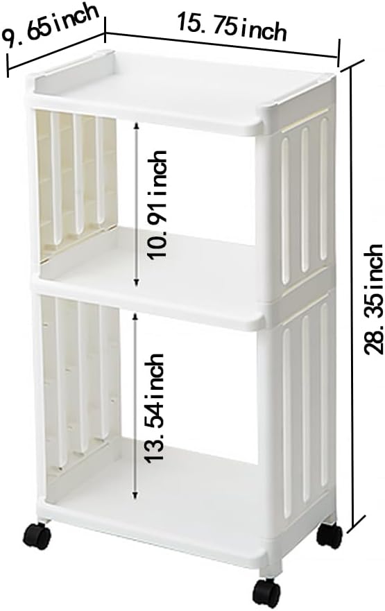 3 Tier Rolling Storage Cart Organizer Shelf on Wheels Movable Organization Rack with Wheels Shelving Unit Trolley for Bathroom Laundry Room Office Utility Cart (Taller Size)