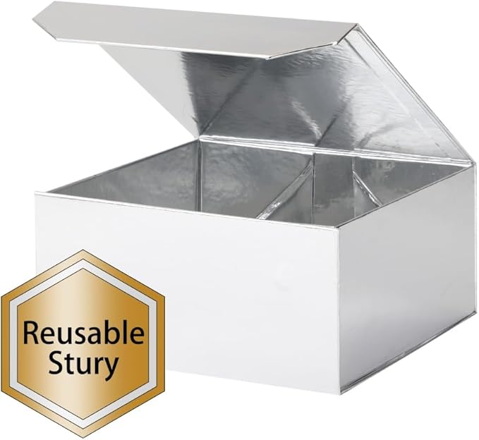 6 Pcs Silver Gift Boxes - Large 13x11x5.3 Inch - Modern Style - Magnetic Lids - Crinkle Paper - Luxury Gift Boxes for Presents-NeatNest