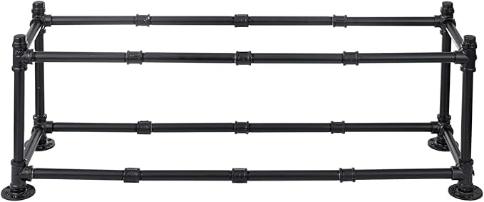 MyGift 2 Tier Rustic Industrial Matte Black Metal Pipe Freestanding Expanding Shoe Rack, Customizable Footwear Storage Organizer Stand, Holds up to 8 Pairs-NeatNest