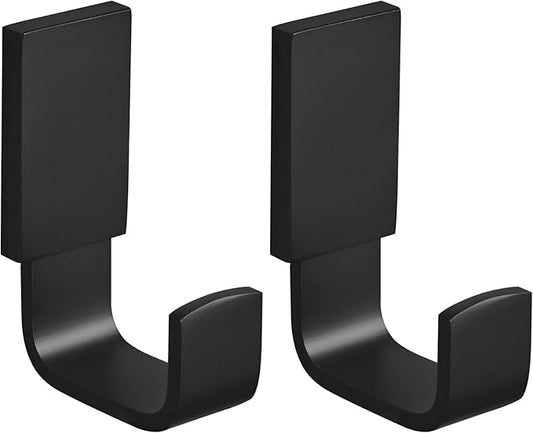 BESy Brass Clothes Hook Single Towel Hook for Bathroom Kitchen Garage Square Style Robe Hooks Coat and Hat Hook, Self Adhesive with Glue or Wall Mounted with Screws, Two Packs, Matte Black-NeatNest