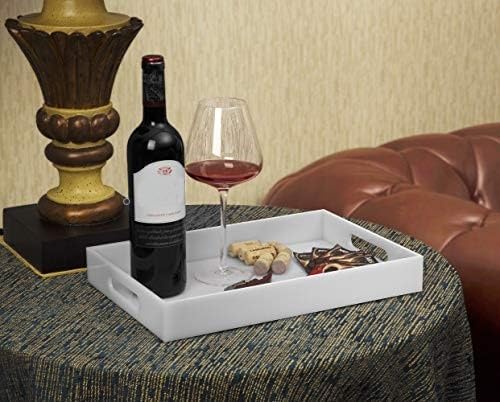 Glossy White Sturdy Acrylic Serving Tray with Handles-10x15Inch-Serving Coffee Appetizer Breakfast Butler-Kitchen Countertop-Makeup Drawer Organizer-Vanity Table Tray-Ottoman Tray-NeatNest