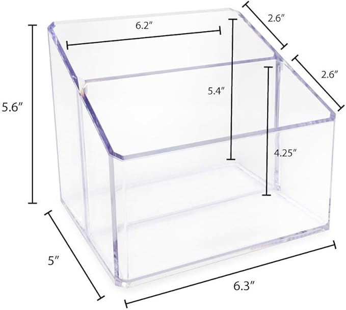 Isaac Jacobs Clear Acrylic 2-Section Organizer, Remote Holder & Multi-Functional Makeup, Brush, Pen & Pencil Storage Solution, for The Home, Bathroom, Office, Child’s Desk (2-Section, Clear)-NeatNest