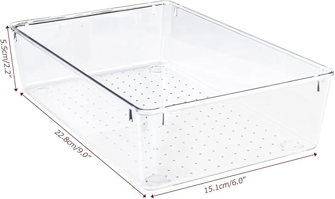 4 PCS Clear Plastic Drawer Organizer, Desk Drawer Divider Organizers and Storage Bins for Makeup, Jewelry, Gadgets for Kitchen, Bedroom, Bathroom, Office (9.0"x6.0"x2.2")-NeatNest