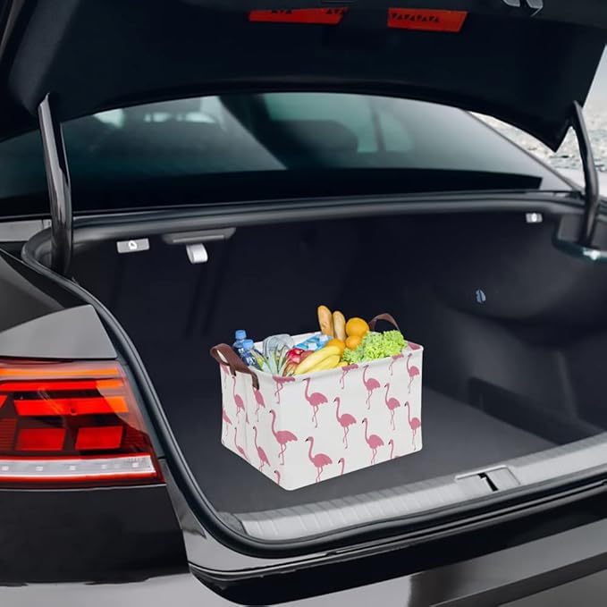 CLOCOR Rectangular Flamingo Storage Basket,Collapsible Cute Pattern Storage Bin,Waterproof Coating Storage Box with Handles,Gift Baskets, Shelf Basket (Flamingo)-NeatNest