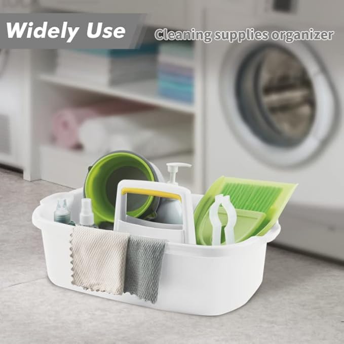Cleaning Caddy,Plastic Portable Shower Caddy Basket Storage Organizer with Handle，Plastic Tool Storage Cleaning Supply Caddy，for Bathroom Vanity, Dorm Shelf & Cabinet，White-NeatNest