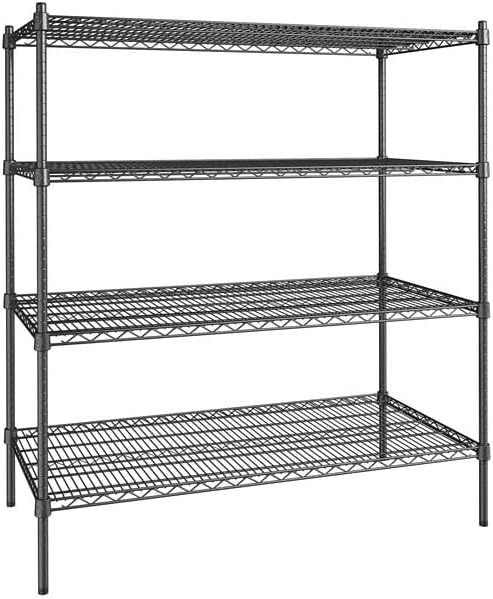 24" x 48" NSF Black Epoxy 4-Shelf Kit with 54" Posts, Heavy Duty Storage Shelving, Wire Shelving Kit, NSF Commercial Storage Rack Unit
