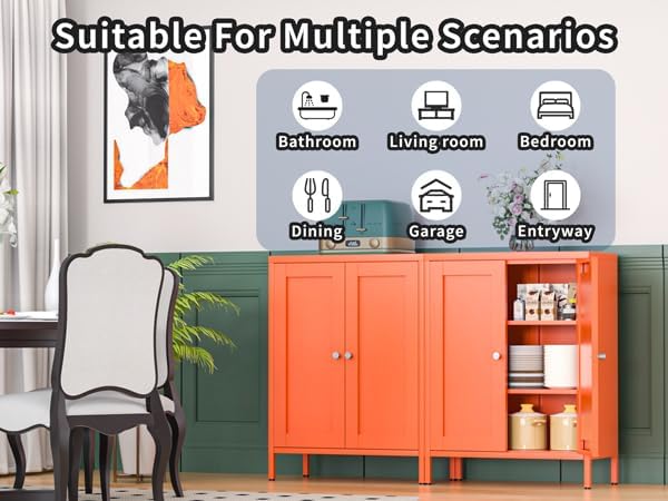 Coffee Bar Cabinet, Metal Sideboard Buffet Cabinet,Metal Storage Cabinet with 2 Doors and Adjustable Shelves for Kitchen Dining Room Living Room, Entryway,Office (Orange, 31.5" H)-NeatNest