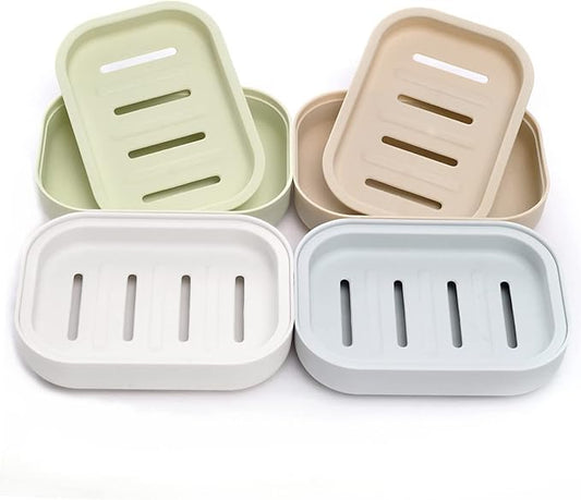 4 Pack Plastic Soap Dish, Soap Container, Double Layer Draining Soap Holder for Shower, Bathroom or Kitchen, C-0060-NeatNest