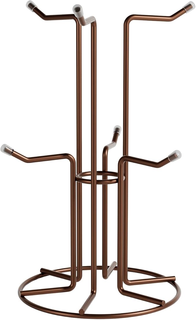 HULISEN Mug Holder for Large Cups, Mug Tree for Counter with 6 Hooks, Metal Coffee Mug Stand for Easy Pick, Place and Display, Coffee Bar Accessories and Decor, Free Standing Mug Rack, Brown-NeatNest