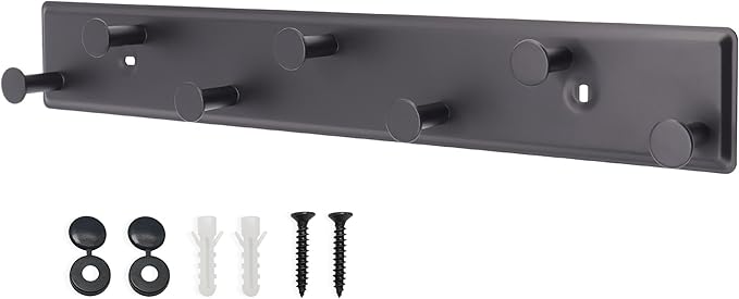 Coat Rack Wall Mount, Coat Rack Screw in, Black Metal Door Hooks for Hanging Towels Clothes with 7 Round Rails Mudroom Bathroom Entryway-NeatNest