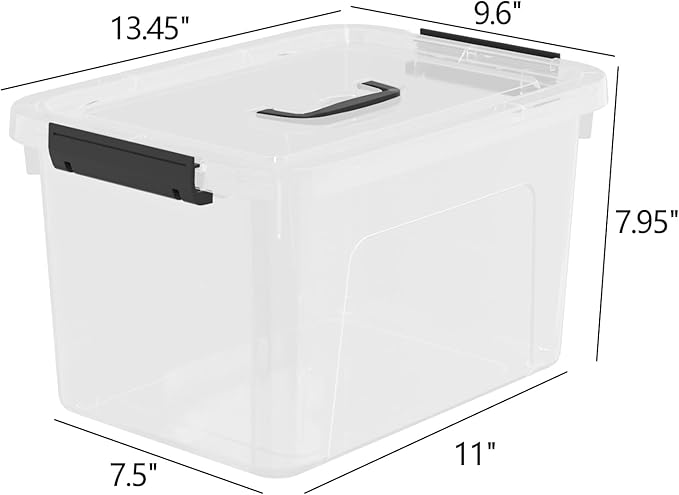 4-Pack Clear Latch Storage Box with Lid, Plastic Lidded Storage Bin, 10 Quart